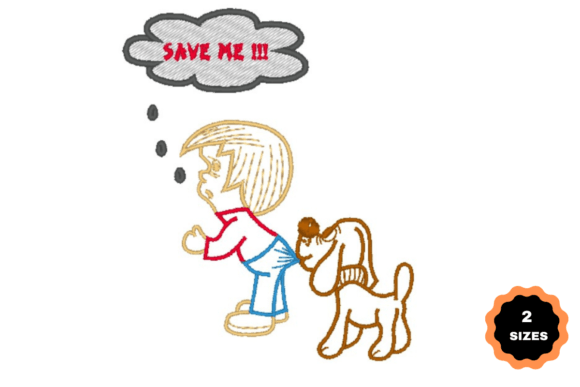 Dog Bites a Boy Embroidery Design