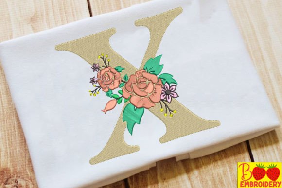 Letter X and Flower Embroidery Design